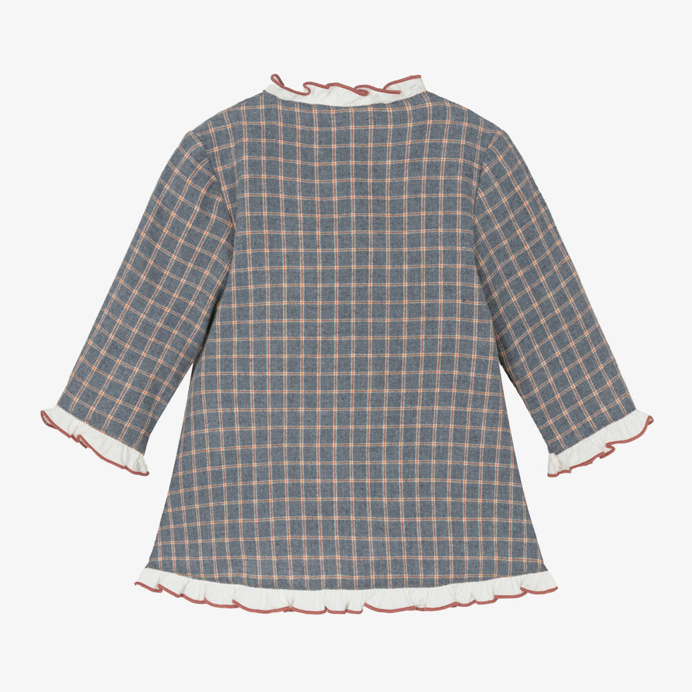 Foque-Girls Checked Cotton Frock in Blue | Childrensalon Outlet