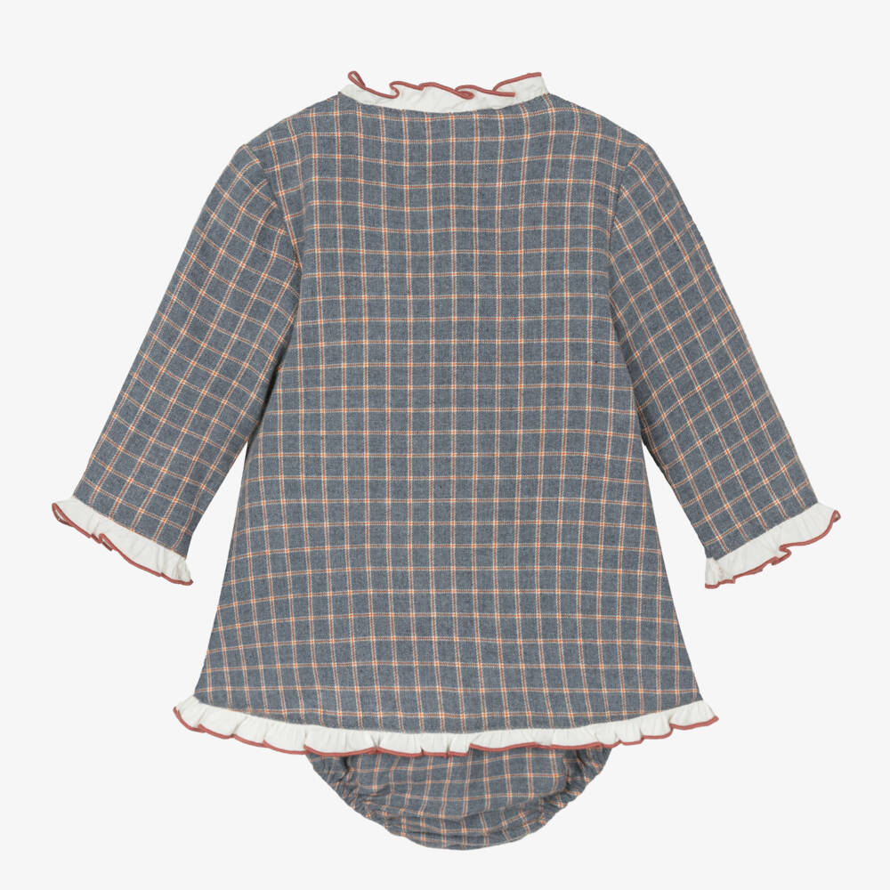 Foque-Girls Checked Cotton Frock in Blue | Childrensalon Outlet