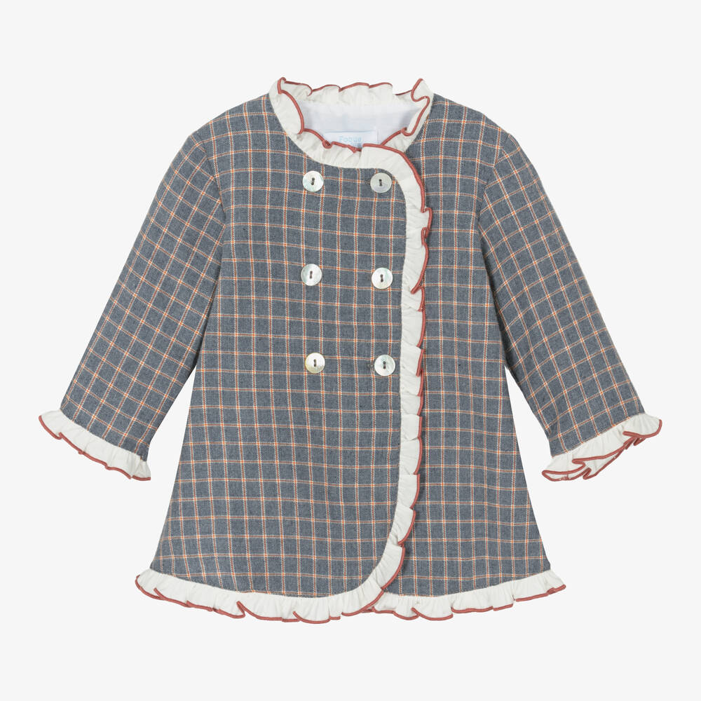 Foque-Girls Checked Cotton Frock in Blue | Childrensalon Outlet