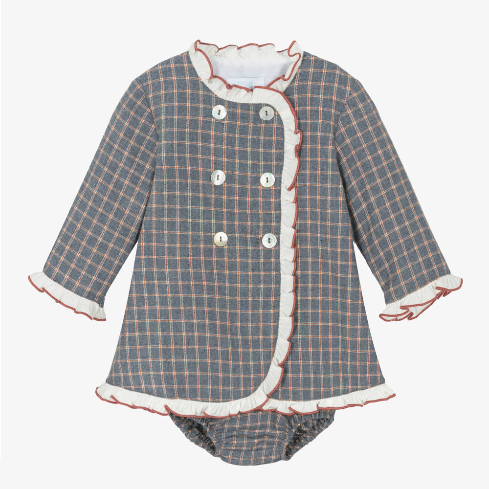 Foque-Girls Checked Cotton Frock in Blue | Childrensalon Outlet