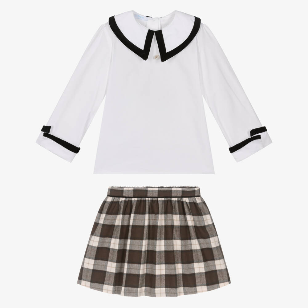 Foque-Комплект с клетчатой юбкой из хлопка для девочек | Childrensalon Outlet
