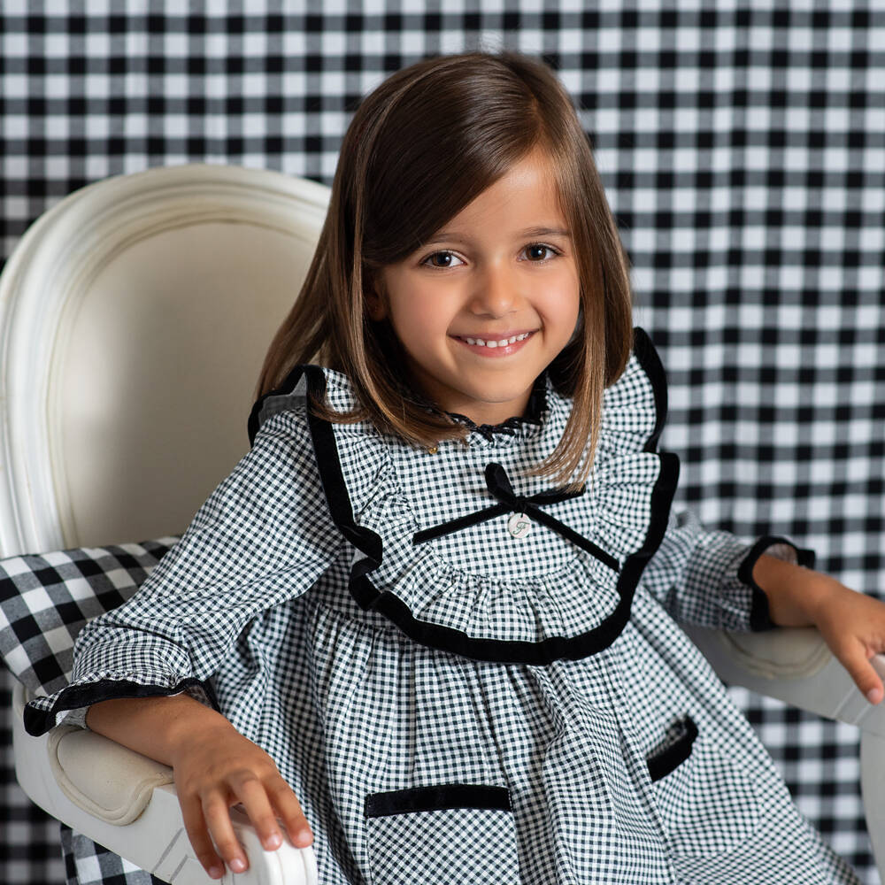 Foque-فستان جينغهام قطن لون أسود | Childrensalon Outlet