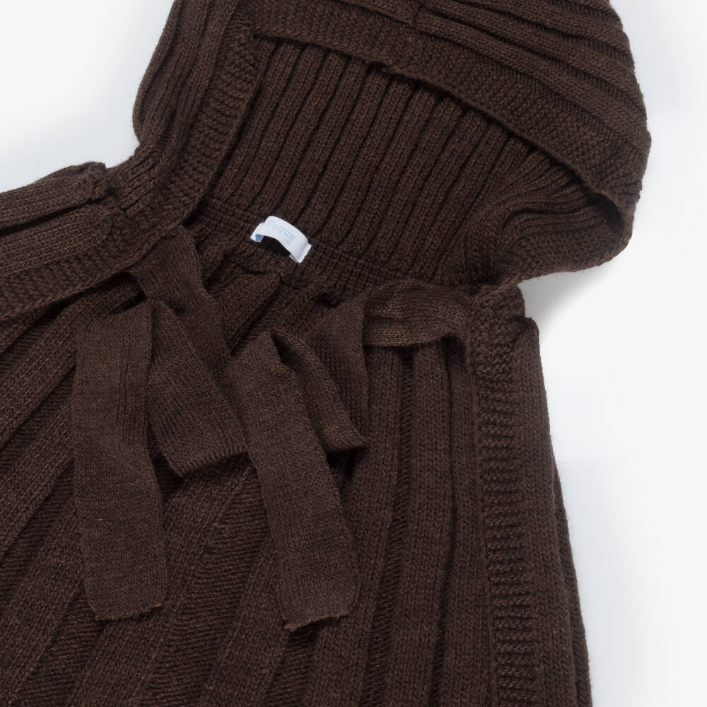 Foque-Girls Chocolate Brown Knitted Hooded Cape | Childrensalon Outlet