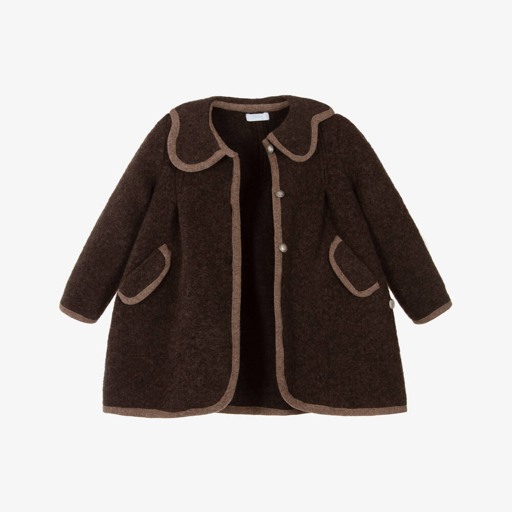 Foque-Girls Classic Brown Wool Coat | Childrensalon Outlet