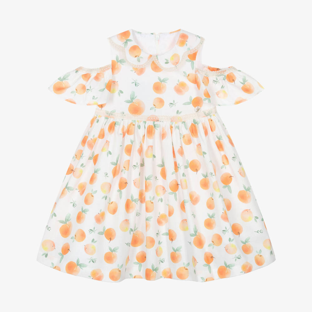 Foque-Girls Cotton Sundress with Peach Pattern | Childrensalon Outlet