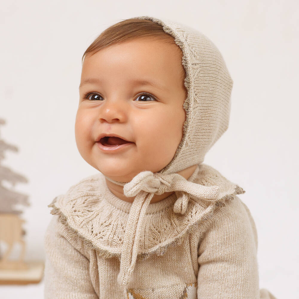 Foque-Girls Cozy Beige Knit Bonnet | Childrensalon Outlet