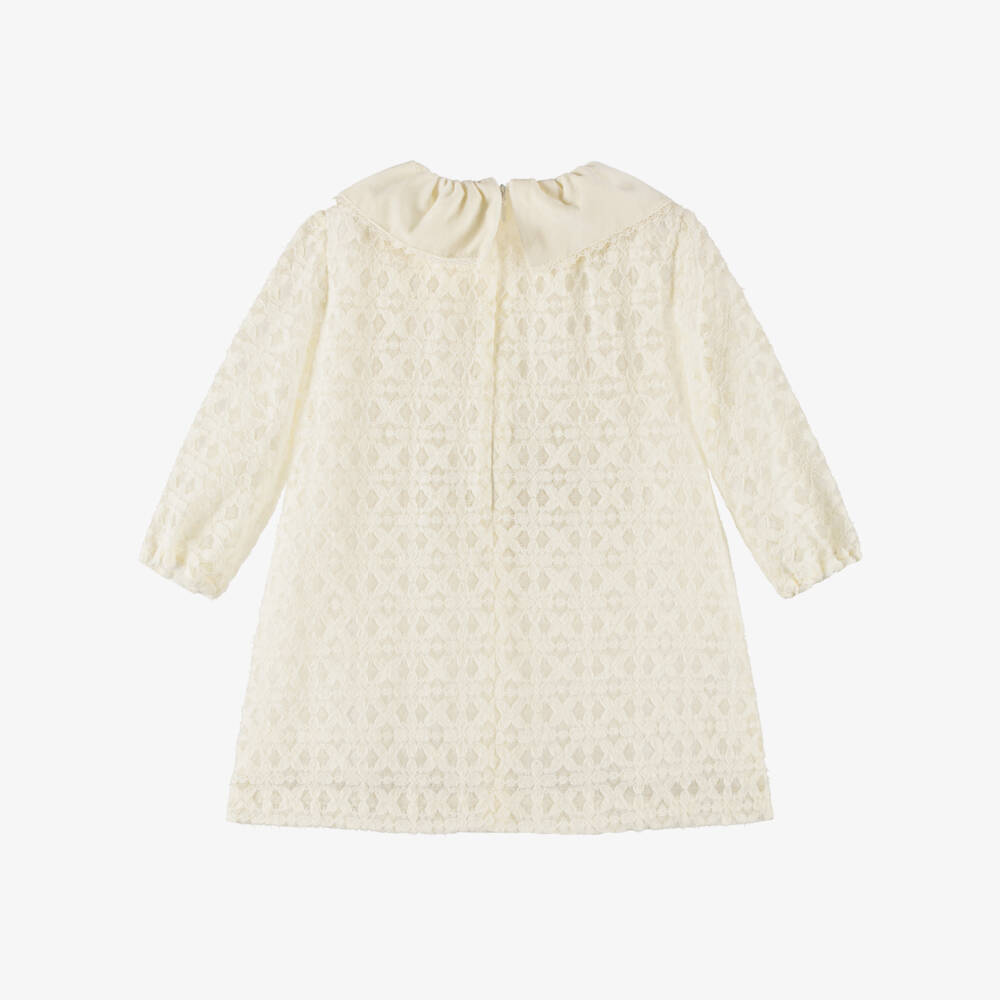 Foque-Girls Cream Floral Lace Jersey Dress with Grosgrain Bow | Childrensalon Outlet
