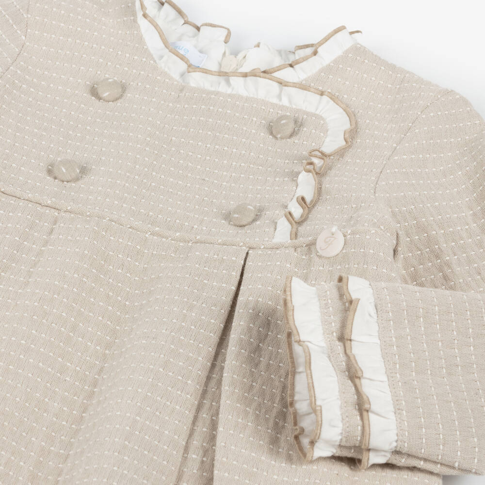 Foque-Girls Elegant Beige Frilled Dress | Childrensalon Outlet