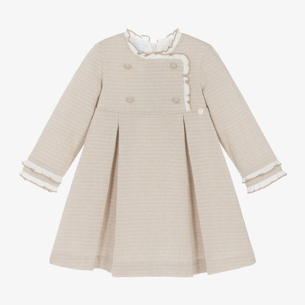 Foque-Girls Elegant Beige Frilled Dress | Childrensalon Outlet
