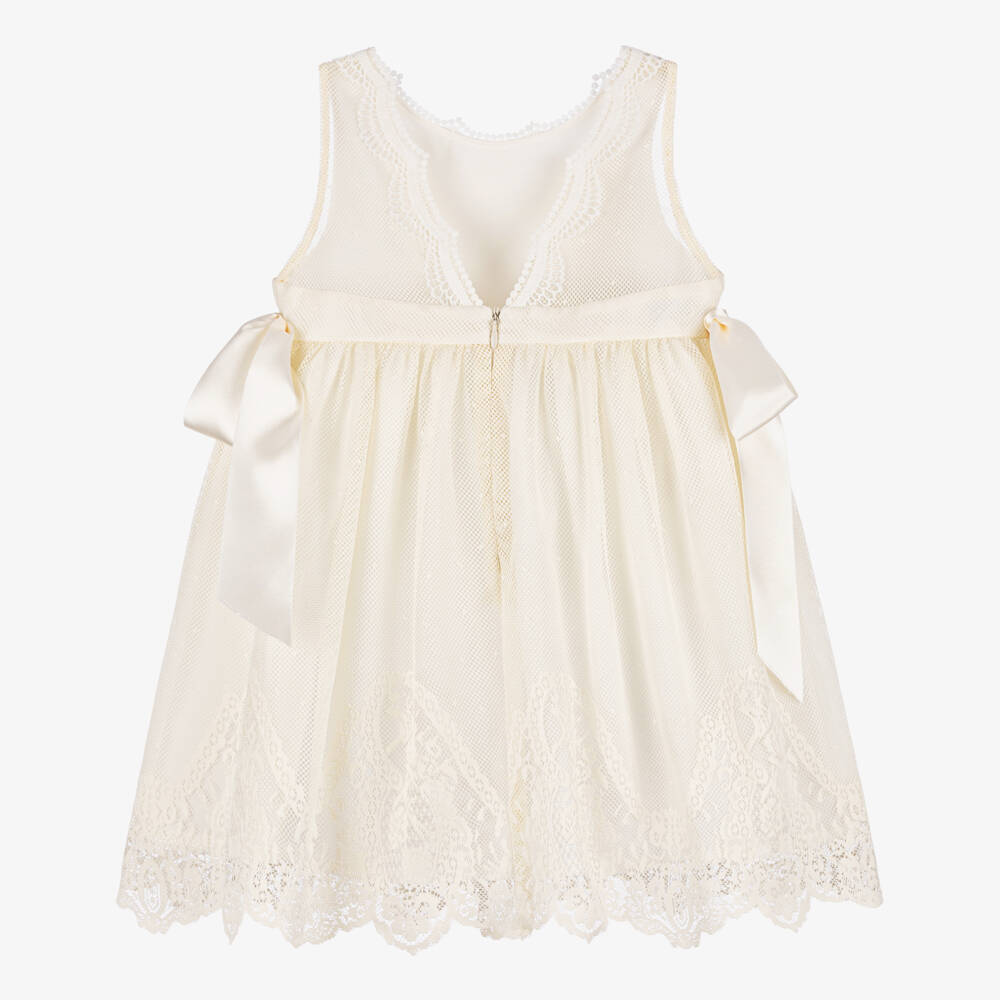 Foque-Элегантное кремовое платье с кружевом и бантом для девочек | Childrensalon Outlet