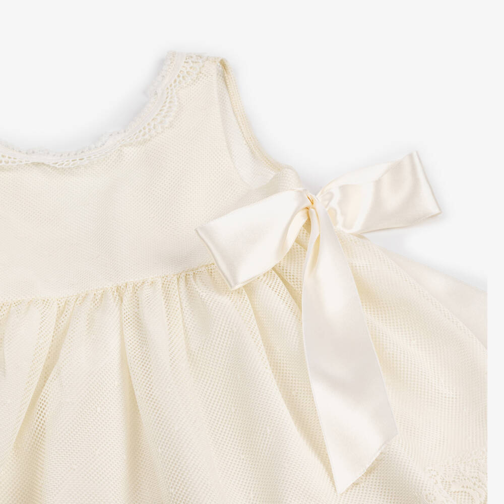 Foque-Элегантное кремовое платье с кружевом и бантом для девочек | Childrensalon Outlet