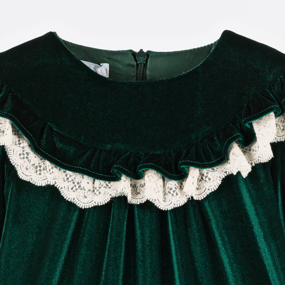 Foque-Girls Emerald Velvet Dress | Childrensalon Outlet