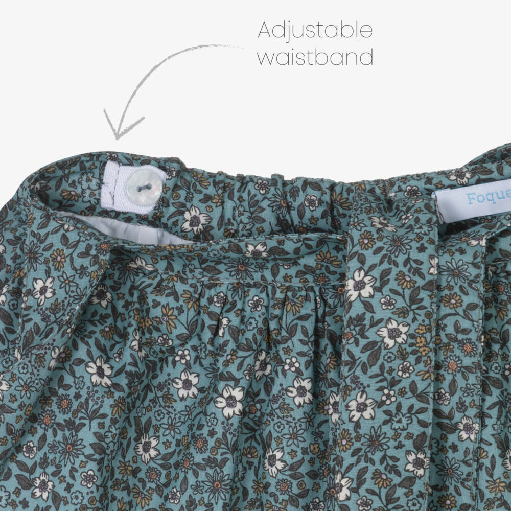 فوكيه-طقم تنورة بطبعة ورود قطن لون أزرق | Childrensalon Outlet