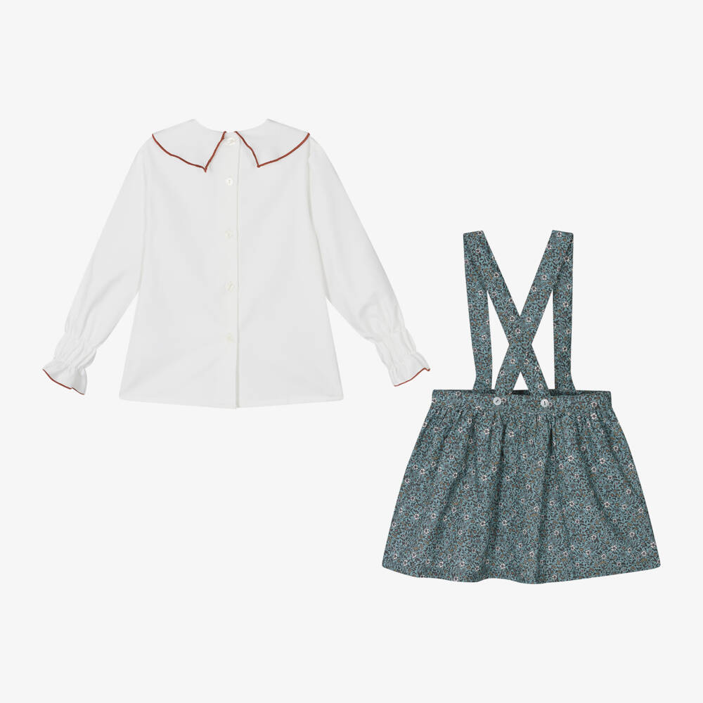 فوكيه-طقم تنورة بطبعة ورود قطن لون أزرق | Childrensalon Outlet