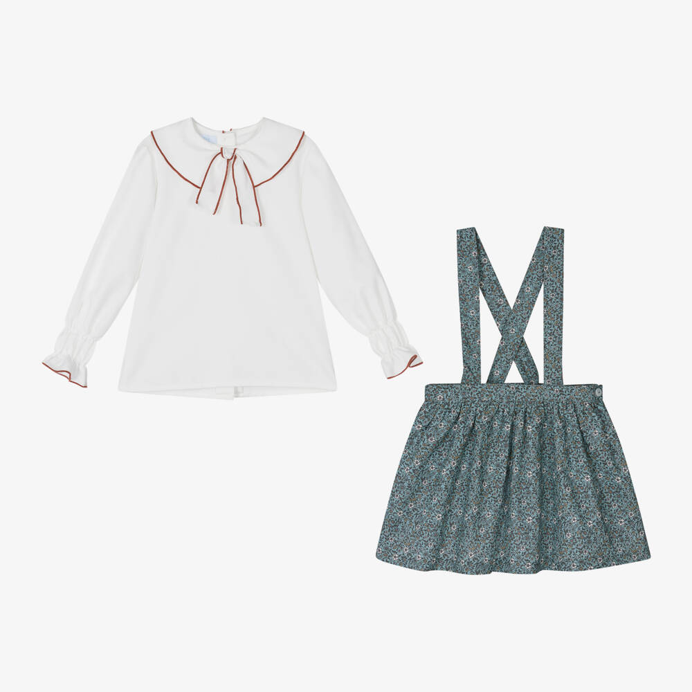 فوكيه-طقم تنورة بطبعة ورود قطن لون أزرق | Childrensalon Outlet