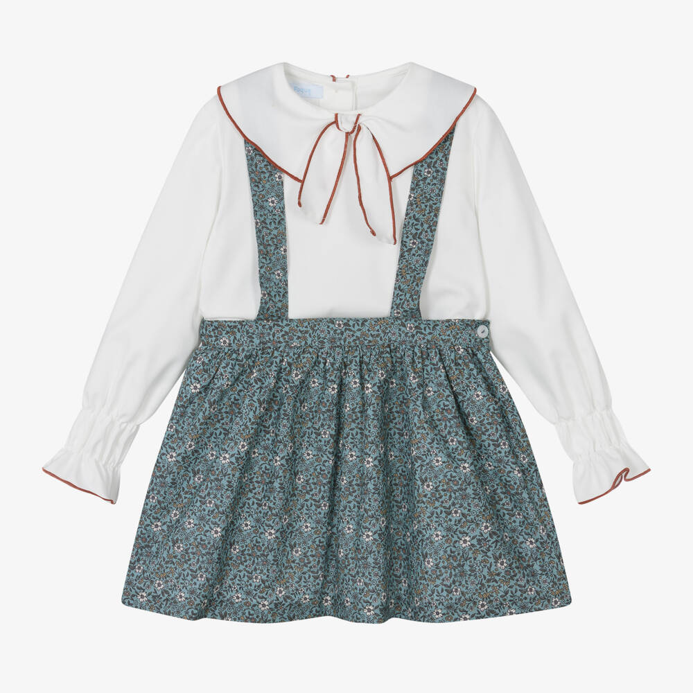 Foque-Girls Floral Blue Cotton Ensemble | Childrensalon Outlet