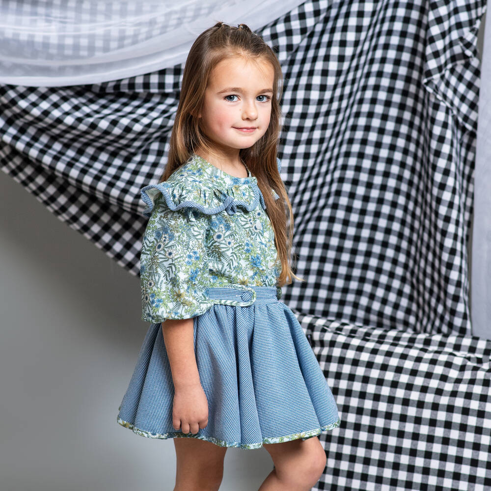 Foque-Girls Floral Gingham Skirt Ensemble | Childrensalon Outlet