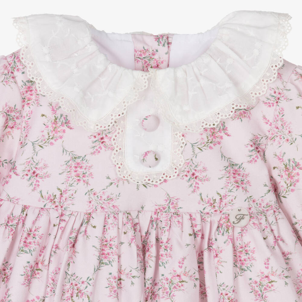 Foque-Girls Floral Pink Cotton Dress | Childrensalon Outlet