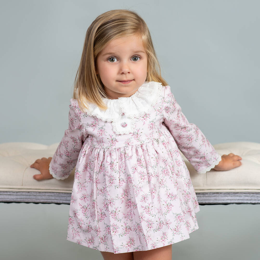 Foque-Girls Floral Pink Cotton Dress | Childrensalon Outlet