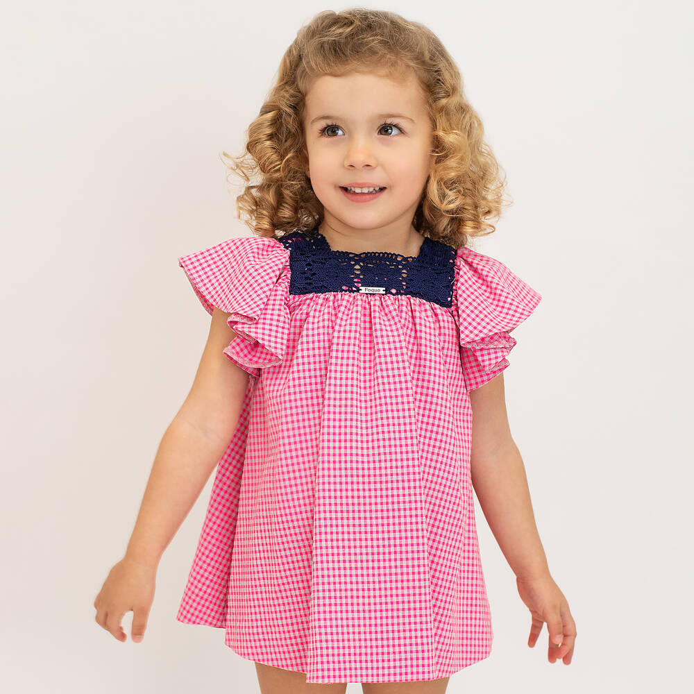 Foque-Girls Fuchsia Pink Gingham Dress | Childrensalon Outlet