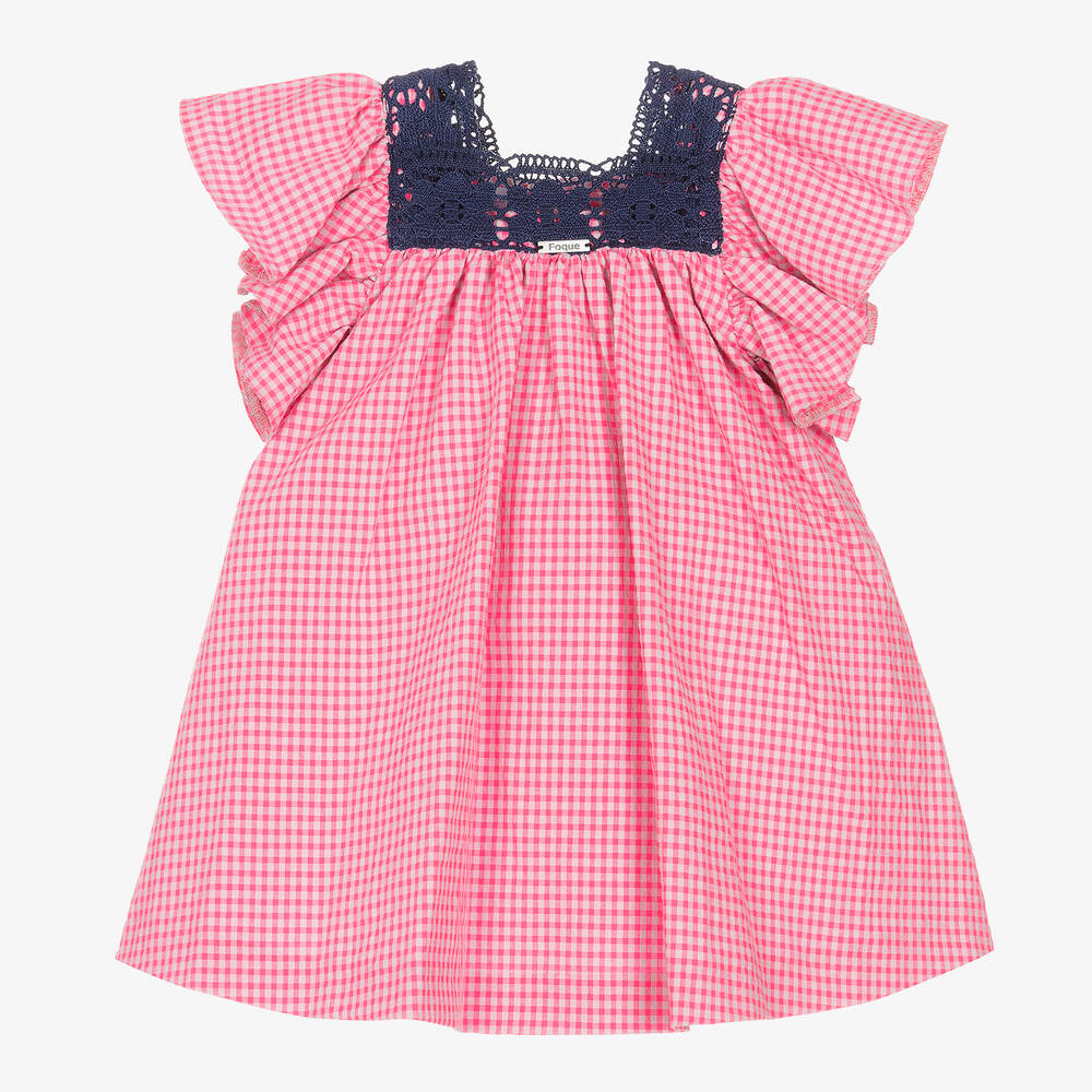 Foque - Girls Fuchsia Pink Gingham Dress | Childrensalon