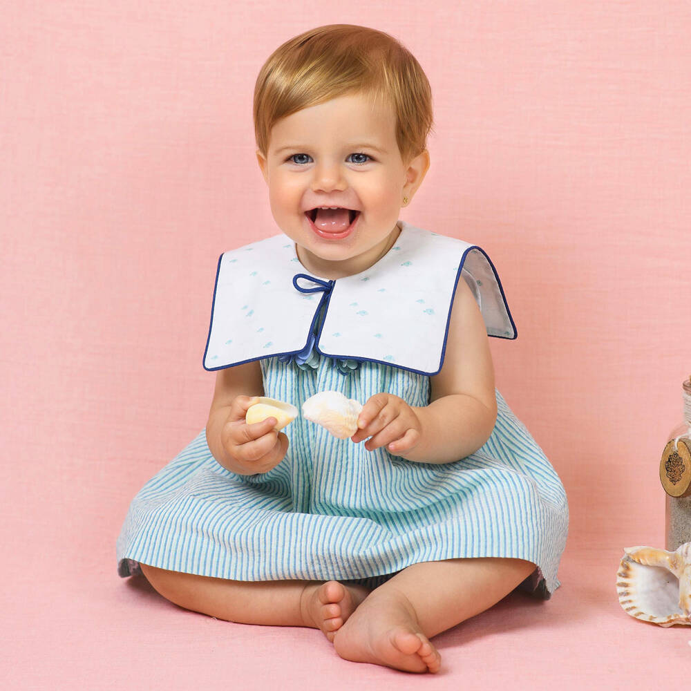 Foque-Girls Green & Blue Stripe Collared Dress | Childrensalon Outlet