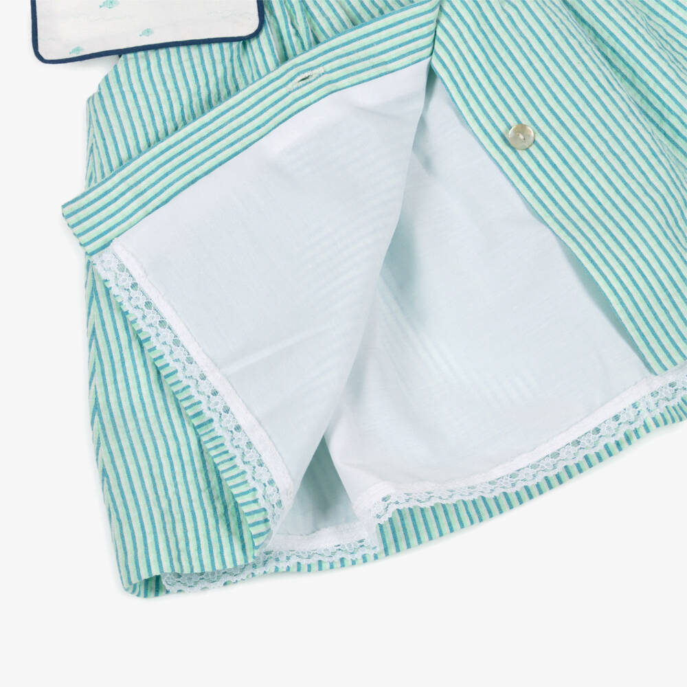 Foque-Girls Green & Blue Stripe Collared Dress | Childrensalon Outlet