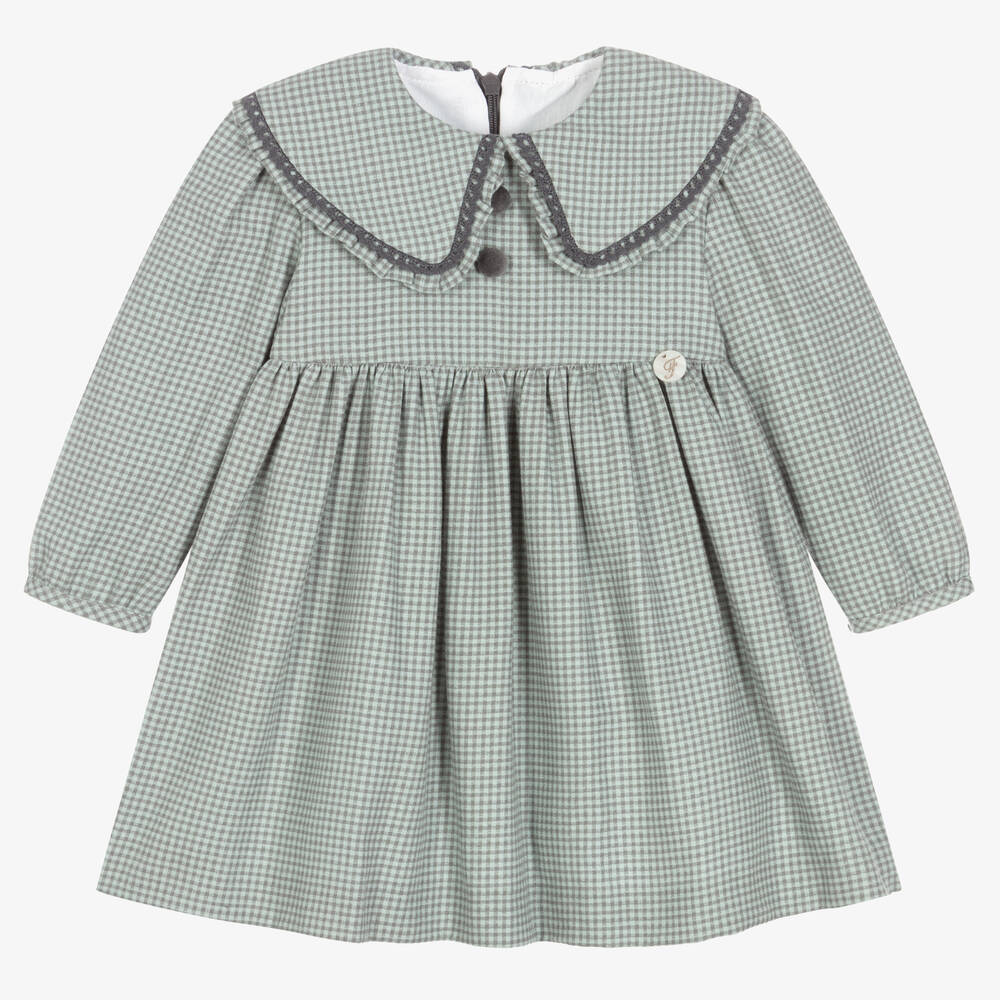 Foque-Зеленое хлопковое платье в клетку для девочек | Childrensalon Outlet