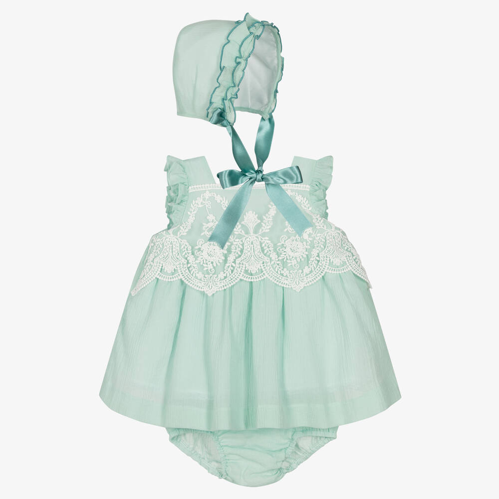 Foque - Girls Green Cotton Dress Set | Childrensalon