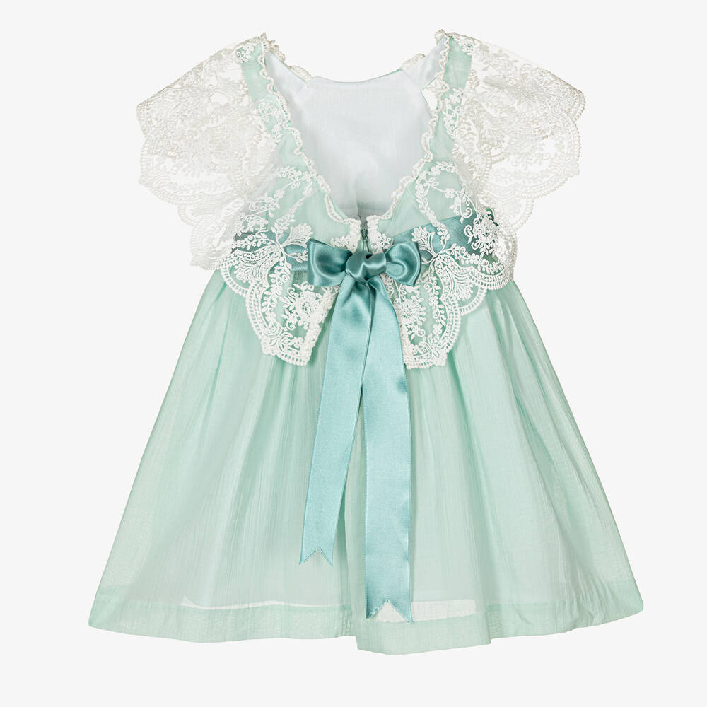 Foque-فستان قطن ودانتيل لون أخضر | Childrensalon Outlet