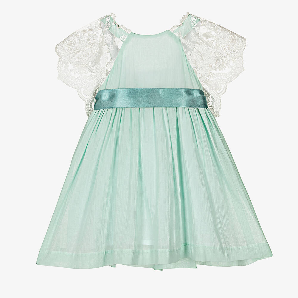Foque - Зеленое хлопковое платье с кружевом | Childrensalon