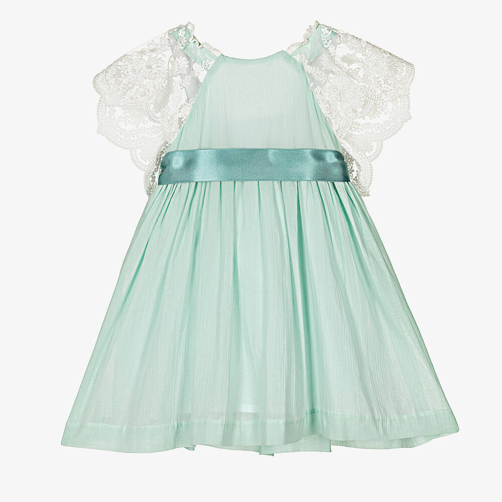 Foque - Robe verte en coton et dentelle | Childrensalon