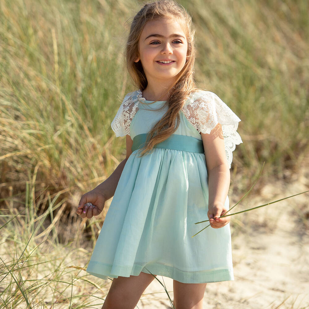 Foque-فستان قطن ودانتيل لون أخضر | Childrensalon Outlet