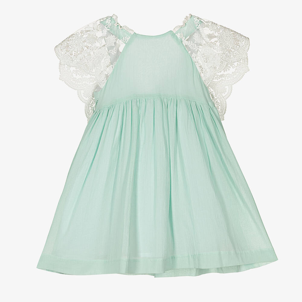 Foque-فستان قطن ودانتيل لون أخضر | Childrensalon Outlet