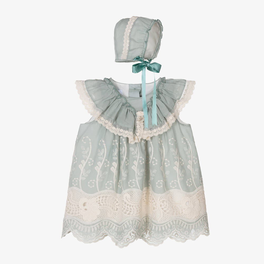 Foque-Girls Green Embroidery & Lace Dress Set | Childrensalon Outlet