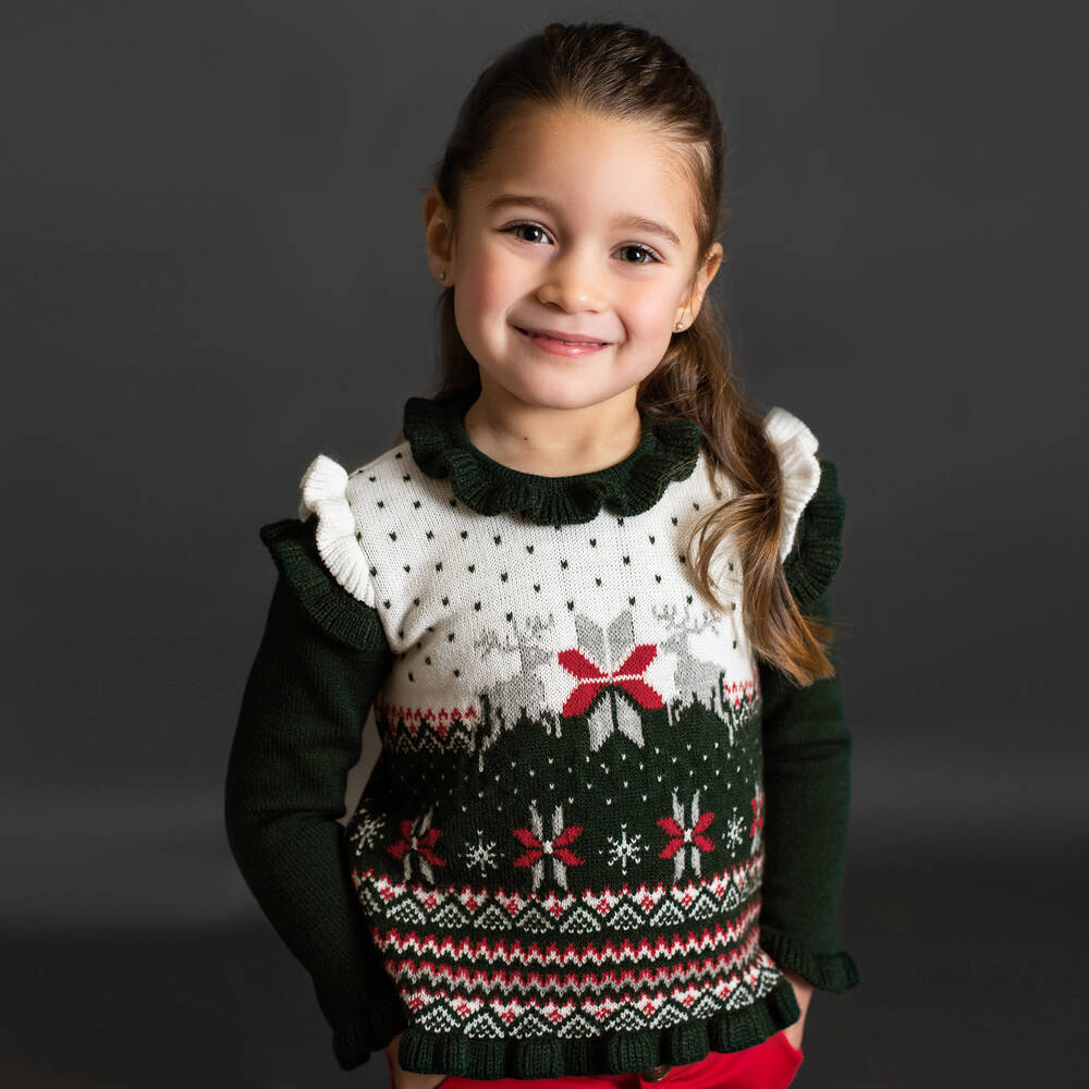 Foque-Girls Green Fair Isle Sweater | Childrensalon Outlet