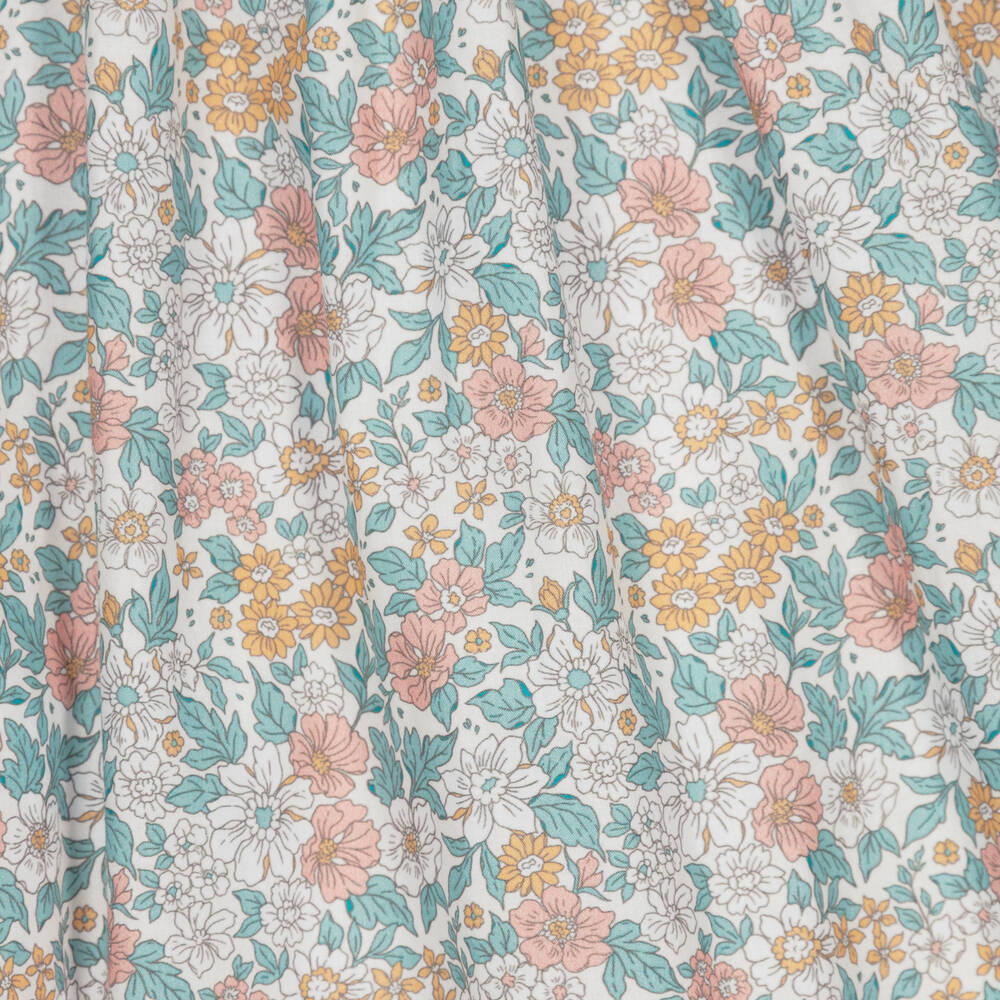 فوكيه-فستان قطن وكتان لون أخضر بطبعة ورود | Childrensalon Outlet