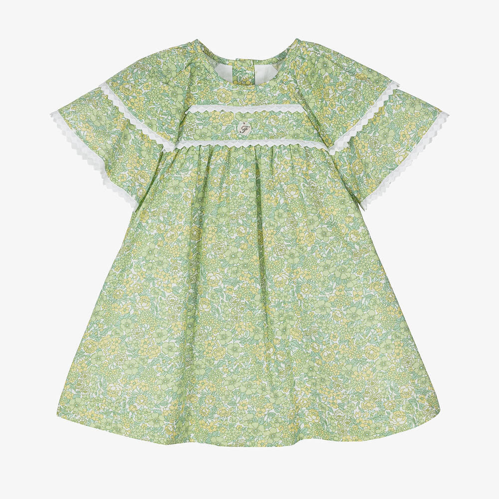 Foque - Grünes geblümtes Kleid für Mädchen | Childrensalon