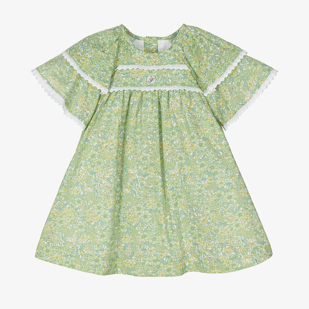 Foque-Girls Green Floral Print Dress | Childrensalon Outlet