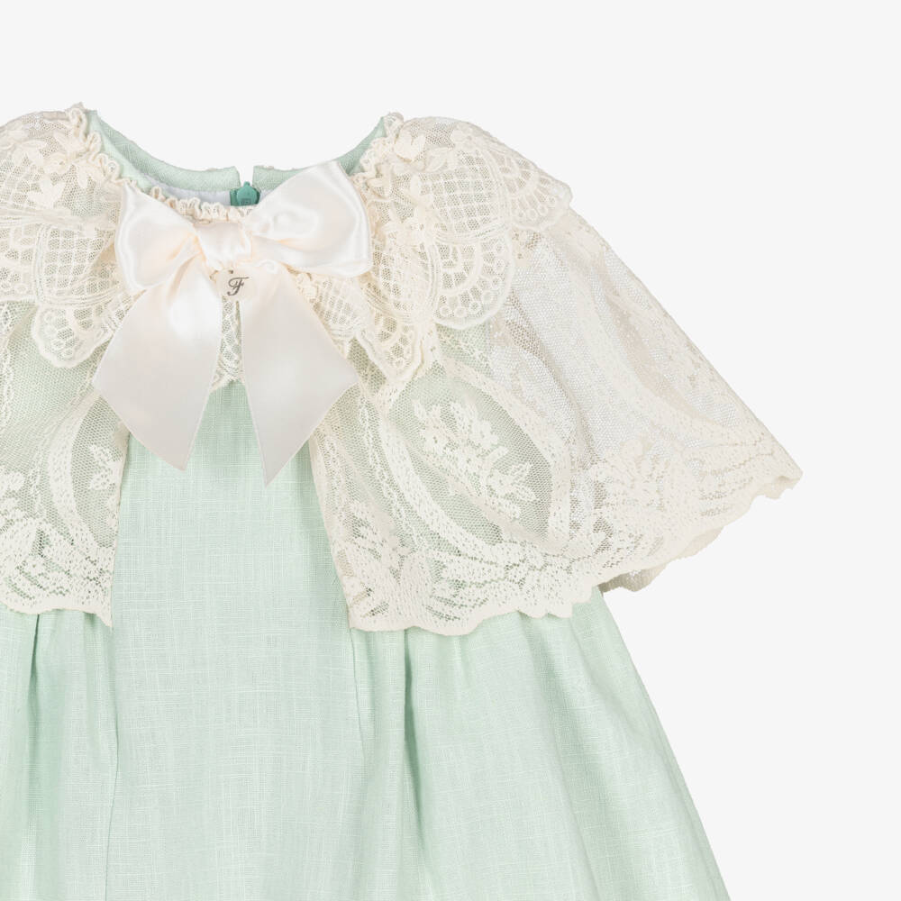Foque-Girls Green & Ivory Cape Collar Dress | Childrensalon Outlet