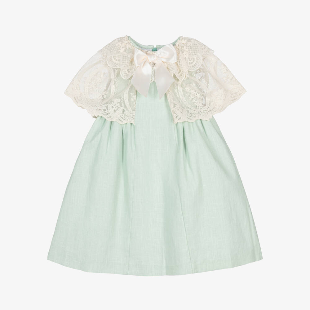 Foque-Girls Green & Ivory Cape Collar Dress | Childrensalon Outlet