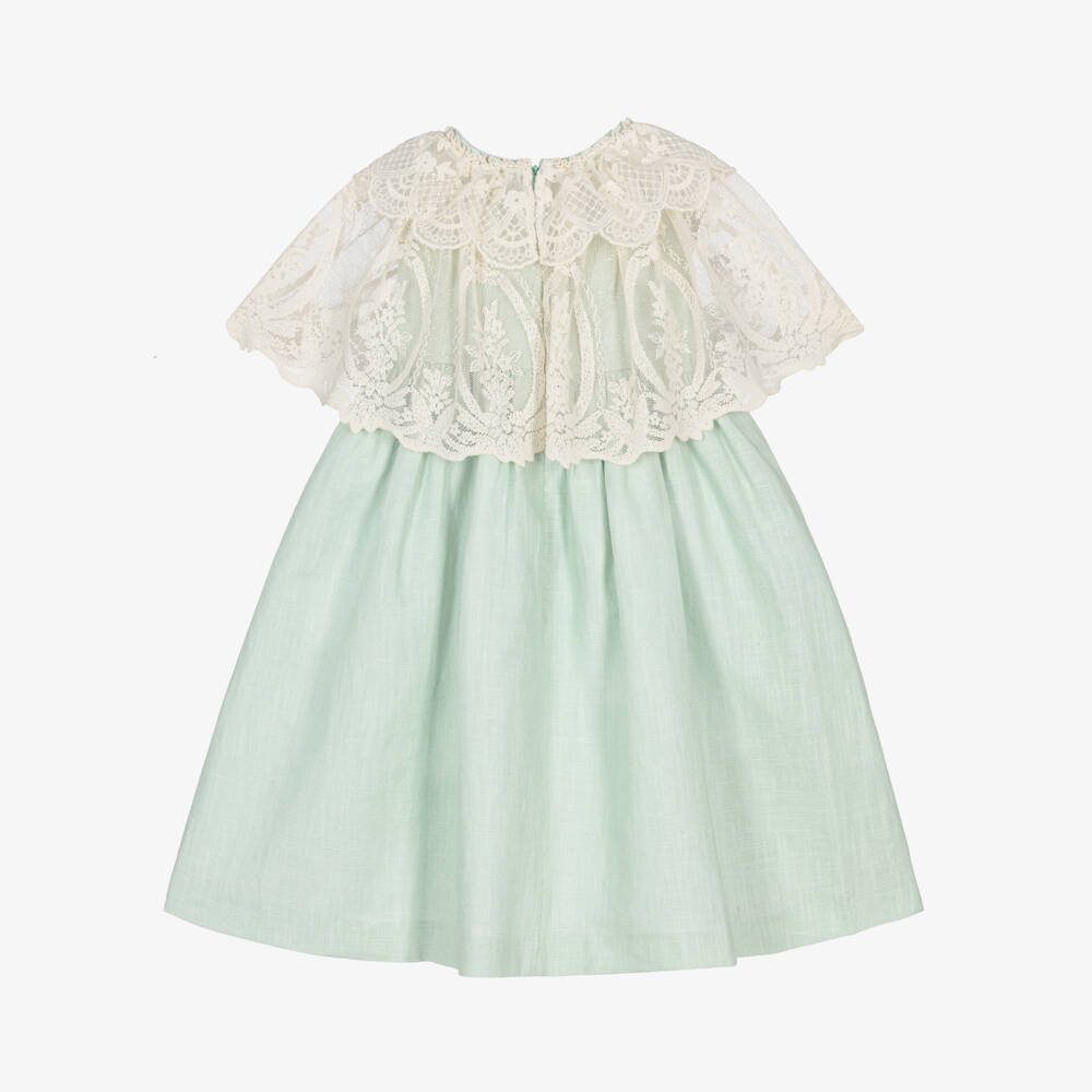 Foque-Girls Green & Ivory Cape Collar Dress | Childrensalon Outlet
