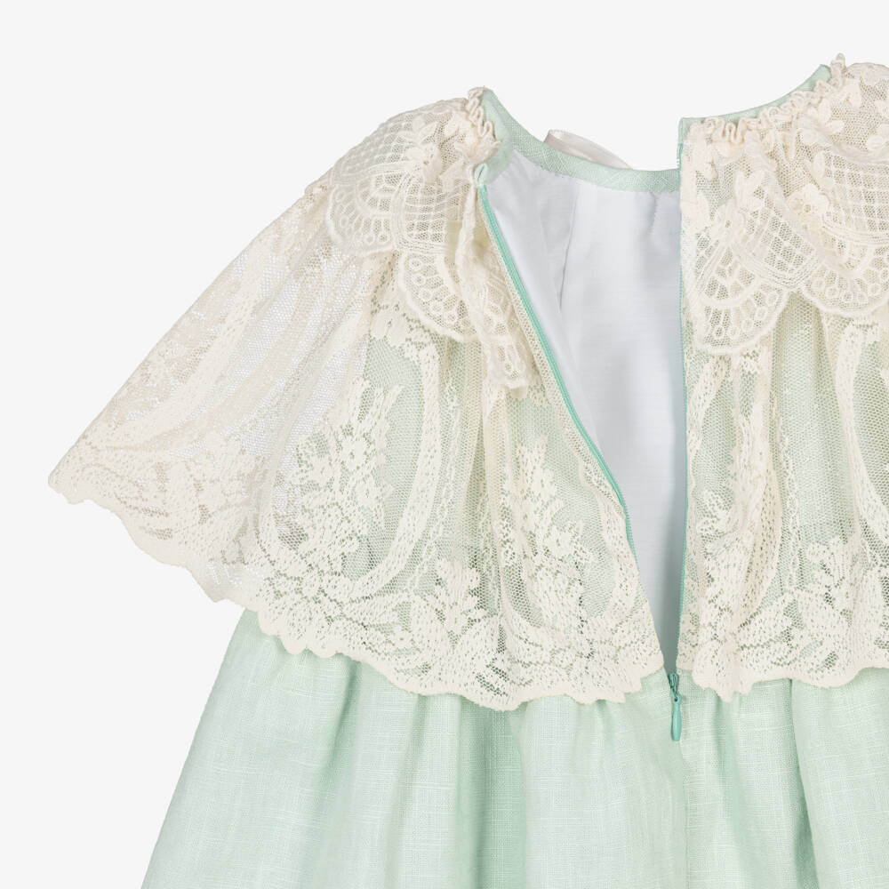 Foque-Girls Green & Ivory Cape Collar Dress | Childrensalon Outlet