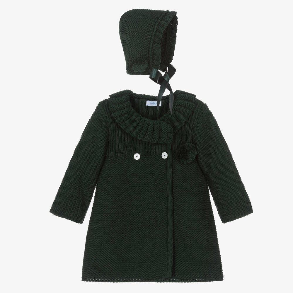 Foque - طقم معطف أطفال بناتي أكريليك محبوك لون أخضر | Childrensalon
