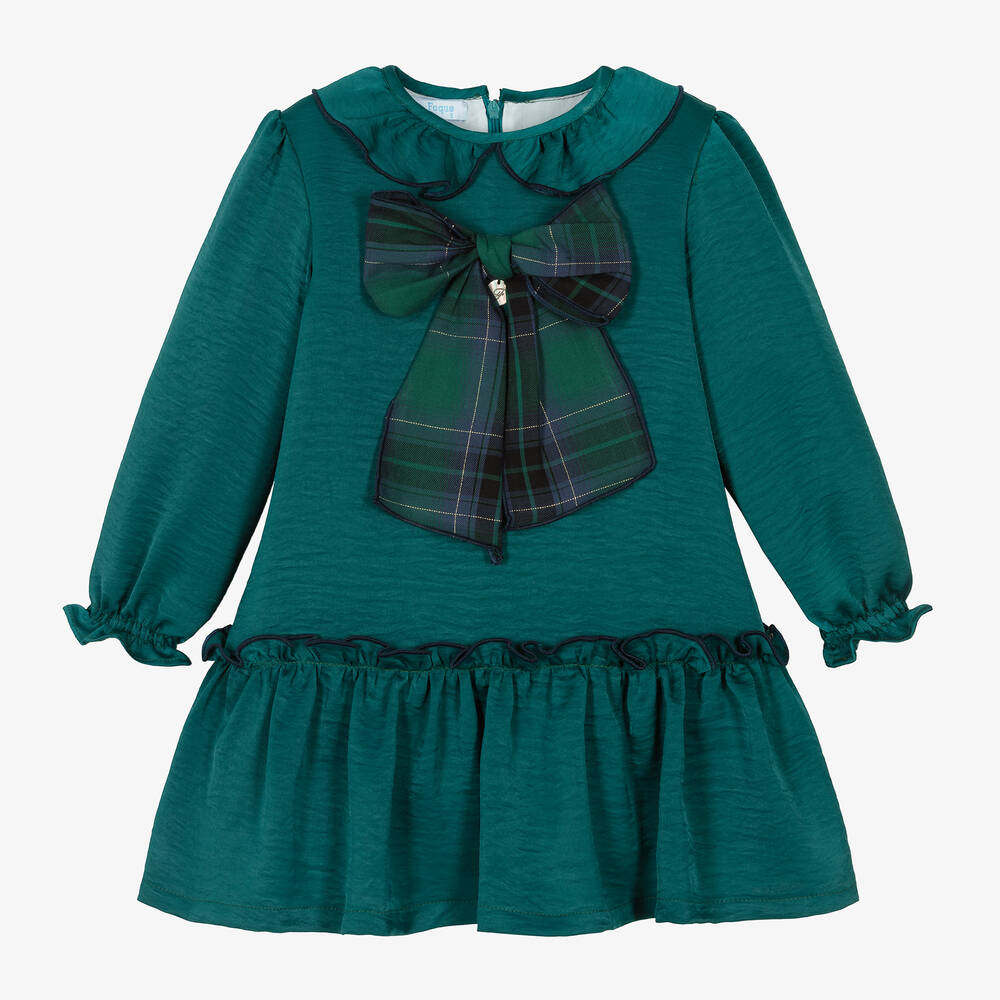 Foque - Girls Green Satin Bow Dress | Childrensalon