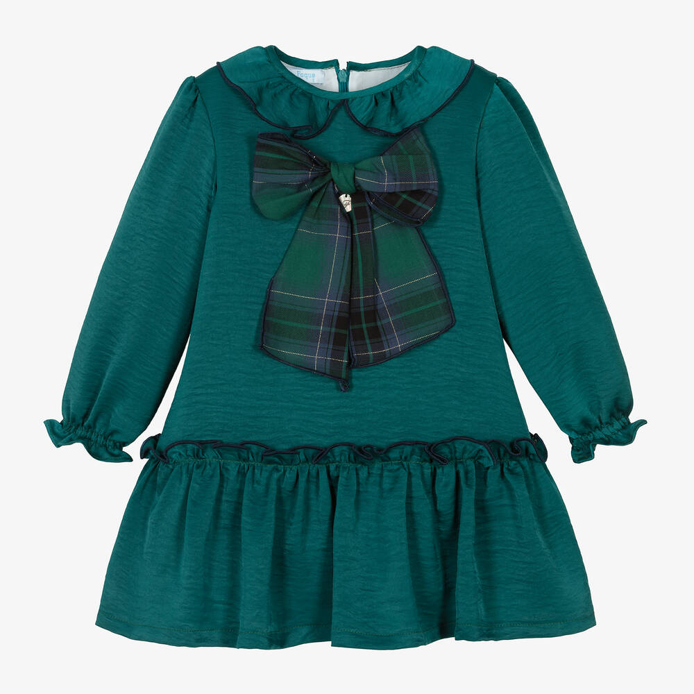 Foque-Girls Green Satin Bow Dress | Childrensalon Outlet