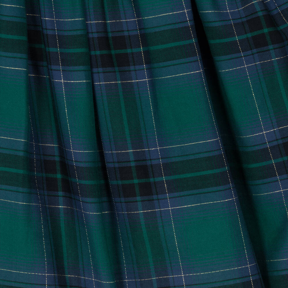 فوكيه-فستان مزيج قطن تويل تارتان لون أخضر | Childrensalon Outlet