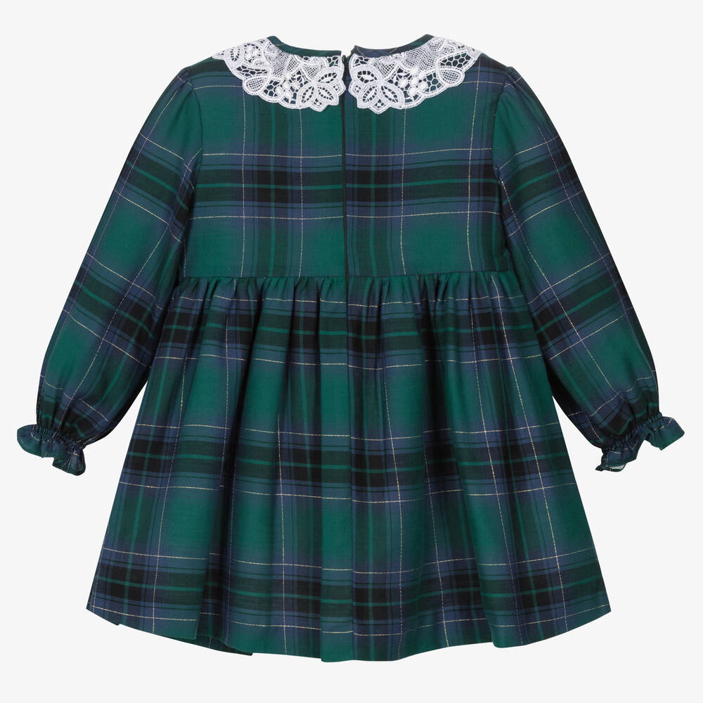 فوكيه-فستان مزيج قطن تويل تارتان لون أخضر | Childrensalon Outlet