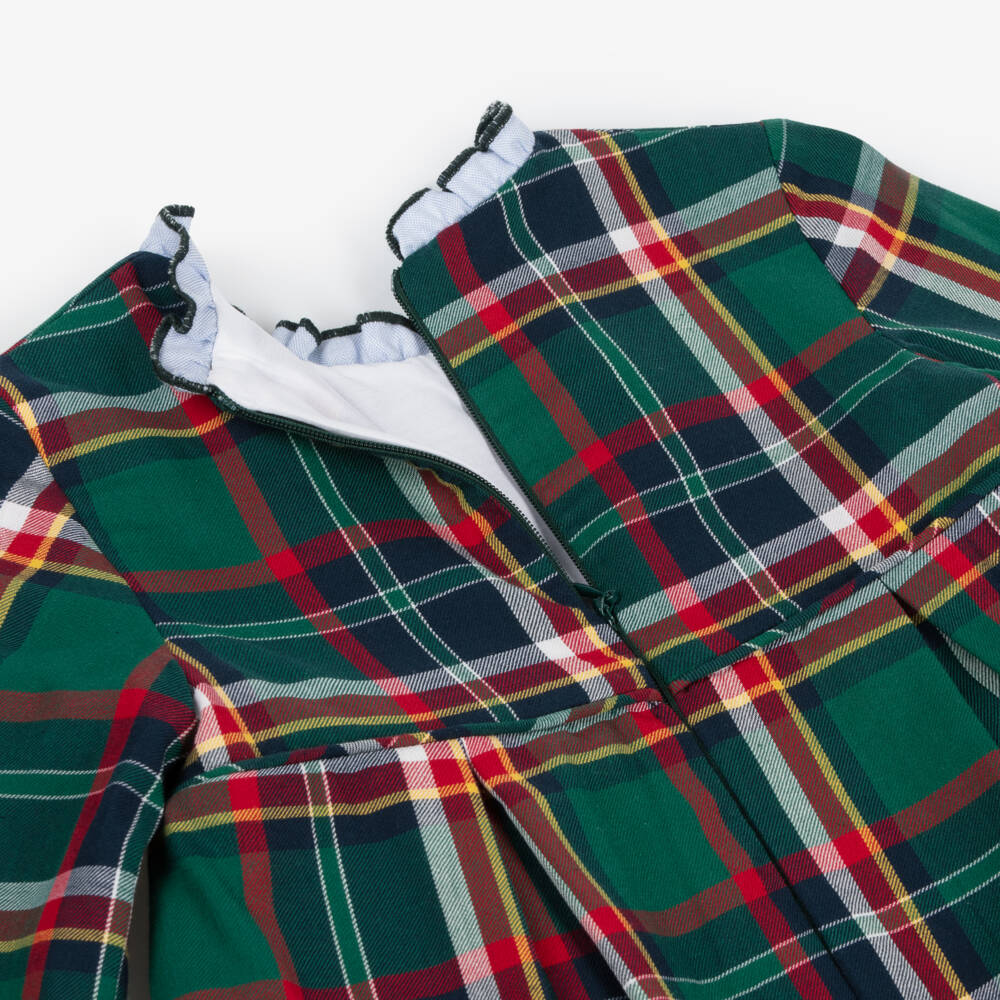 فوكيه-فستان بكشكش تارتان قطن لون أخضر | Childrensalon Outlet