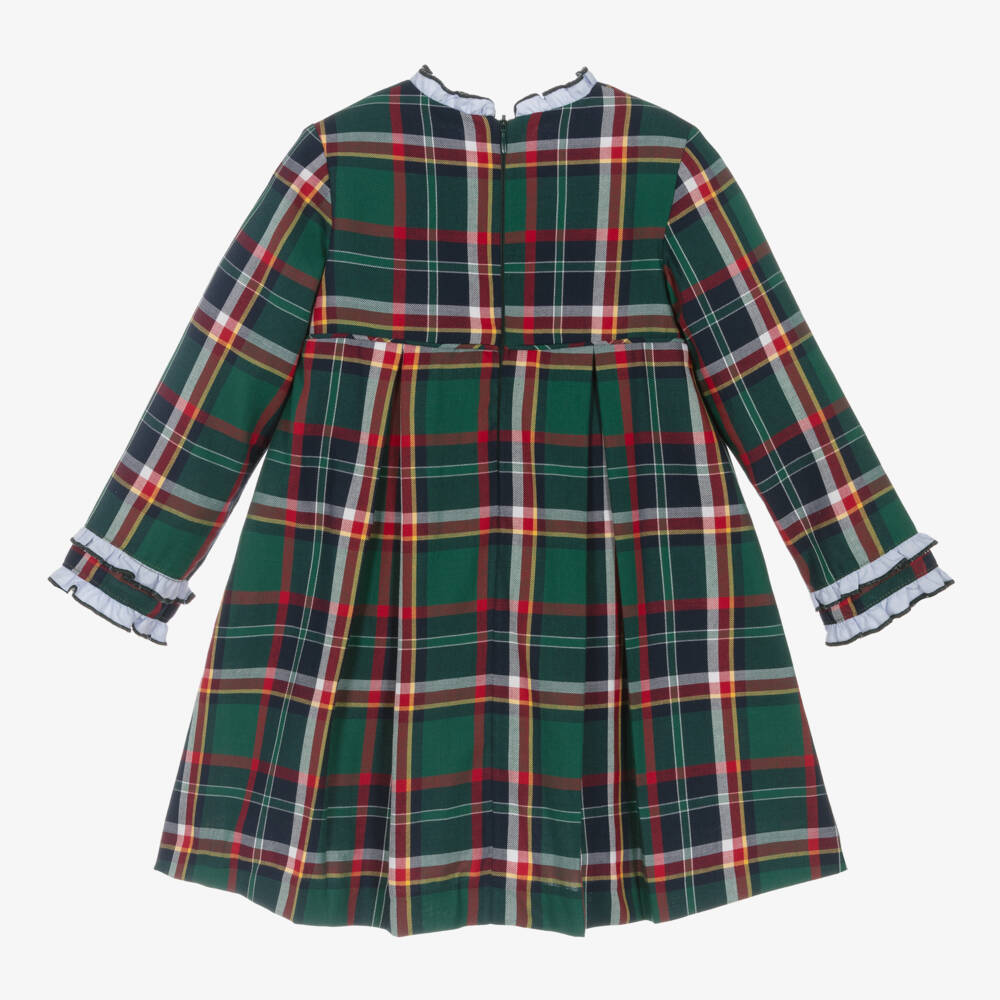 فوكيه-فستان بكشكش تارتان قطن لون أخضر | Childrensalon Outlet
